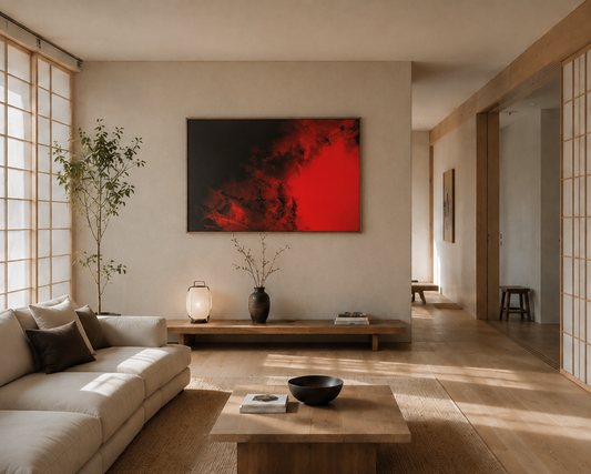 Bat Out Of Hell – LionArt Fine Art Print als dramatisches Wandbild in modernem Japan-inspirierten Interieur