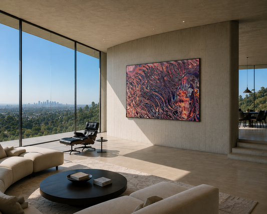 Disco Inferno – LionArt Fine Art Print als elegantes Wandkunstwerk in zeitlosem Interieur mit kosmischer Atmosphäre