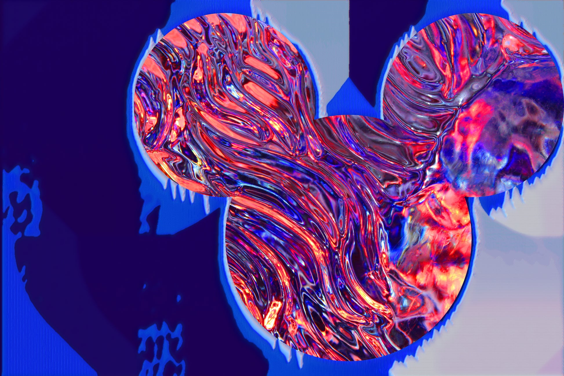 MM1 – Pop-Art Fotokunst mit Comic-Silhouette in fragmentierten Blautönen, Serie 2. Eiszeit, LionArt