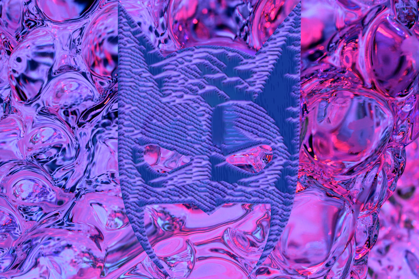 The Masked Singer I – Pop-Art Fotokunst mit zweifarbiger Maske auf Slippery People-Eisstruktur, Serie 2. Eiszeit, LionArt