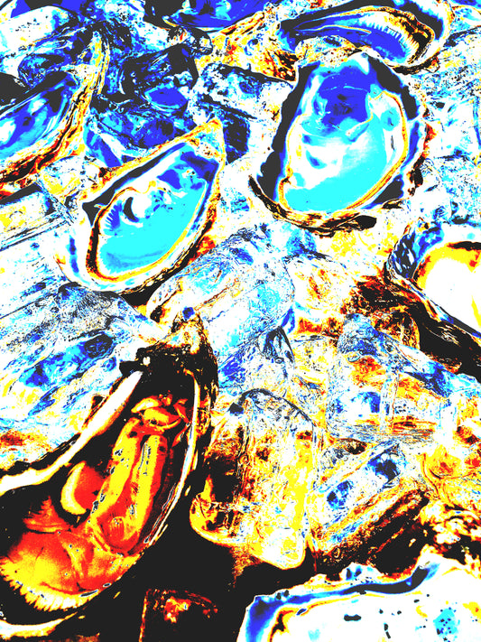 The World Is My Oyster – abstrakte Austern auf Eis, farbig verfremdet, Serie Other Stories, LionArt