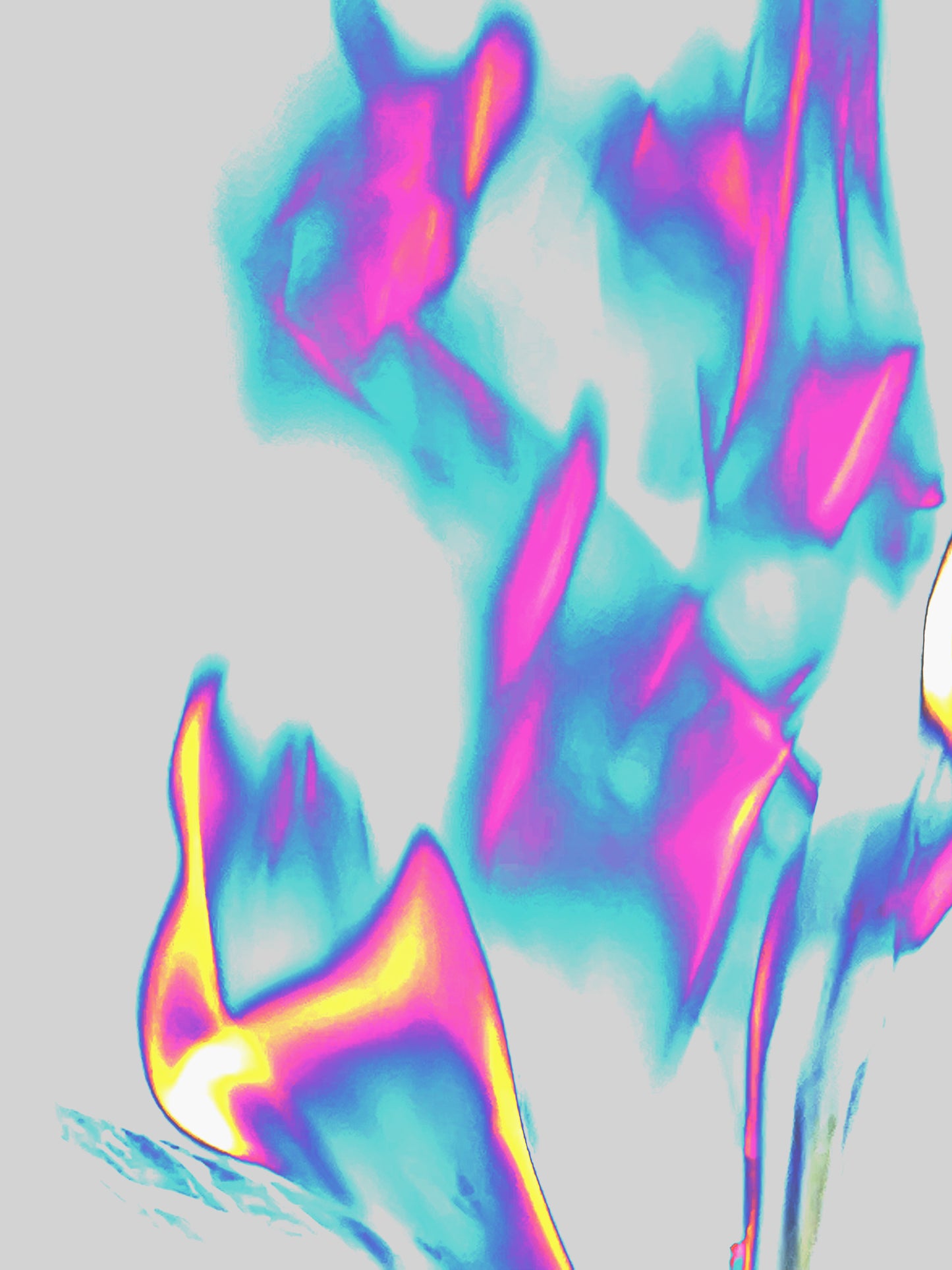 Bonfire III – abstrakte Feuer-Fotokunst in Hellblau, Pink und Gelb, Serie Other Stories, LionArt