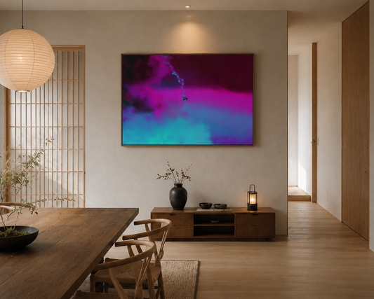 Fly Robin Fly – LionArt Fine Art Print als Wandkunst in modernem Tokio-inspirierten Interieur