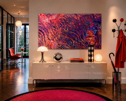 Disco Inferno Remix – LionArt Fine Art Print in stilvollem 60er-Jahre-inspirierten Wohnraumdesign